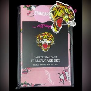 Two Ed Hardy Pink Print Pillowcases Standard Double-Brushed Soft Comfort NEW NIP